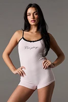 Playboy Ribbed Lace Trim Pajama Romper