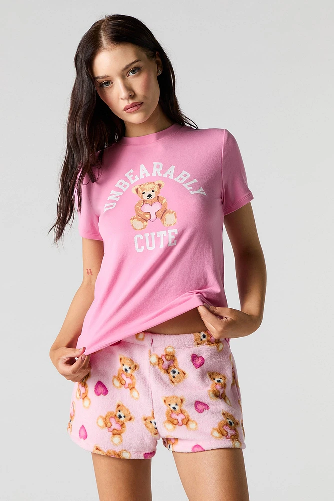Ensemble pyjama avec t-shirt imprimé et short en peluche