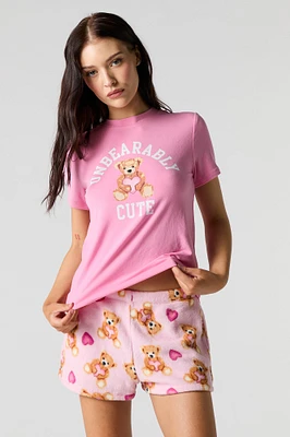 Ensemble pyjama avec t-shirt imprimé et short en peluche