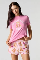 Ensemble pyjama avec t-shirt imprimé et short en peluche