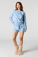 Printed Plush Long Sleeve Top & Short 2 Piece Pajama Set