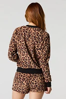 Printed Plush Long Sleeve Top & Short 2 Piece Pajama Set