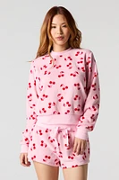 Printed Plush Long Sleeve Top & Short 2 Piece Pajama Set