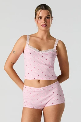 Ensemble-pyjama deux pièces camisole en tricot pointelle et short imprimés