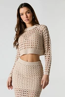 Open Knit Long Sleeve Crop Top