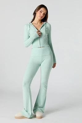 Foldover Waist Flare Knit Pant