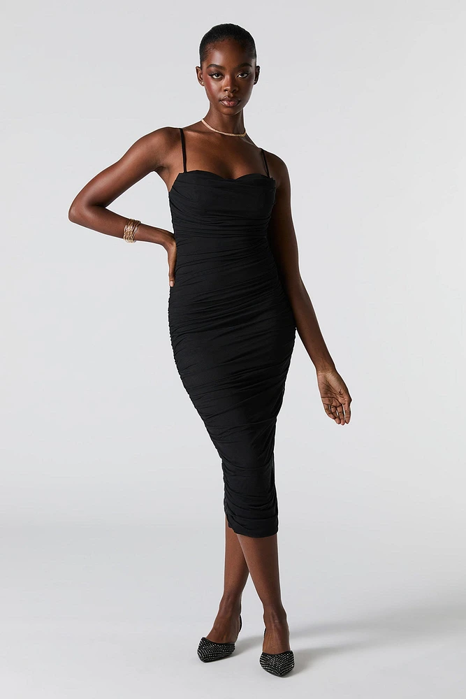 Robe-bustier midi ruchée en filet