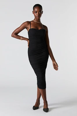 Robe-bustier midi ruchée en filet