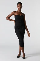 Robe-bustier midi ruchée en filet