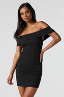 Ribbed Off Shoulder Bodycon Mini Dress