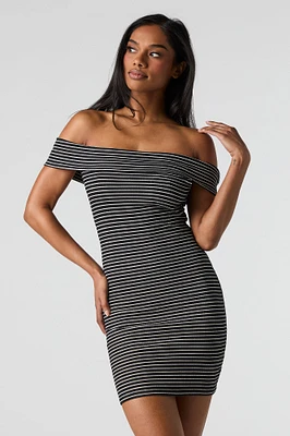 Ribbed Off Shoulder Bodycon Mini Dress