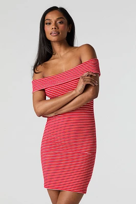 Ribbed Off Shoulder Bodycon Mini Dress