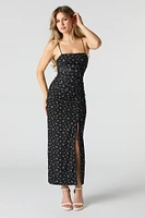 Robe midi ruchée leurie en filet avec fente