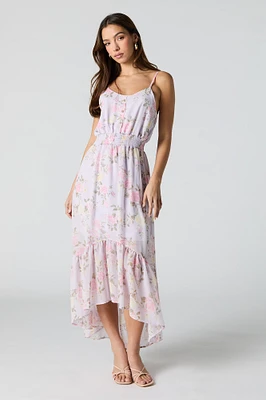 Robe midi asymétrique fleurie en chiffon