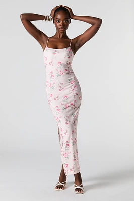 Robe maxi moulante côtelée avec fente