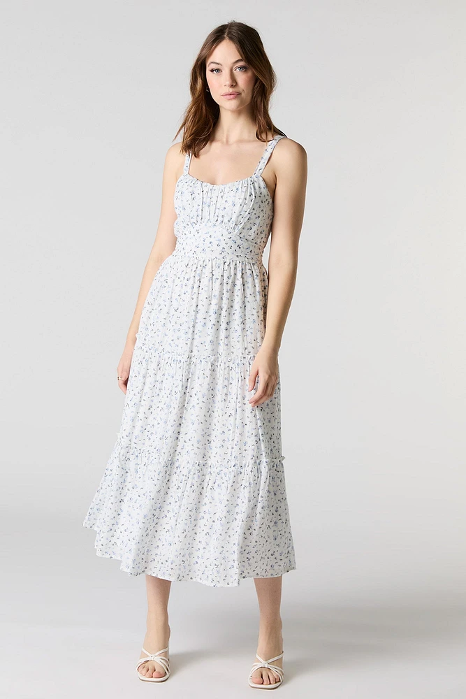 Tie Waist Tiered Midi Dress
