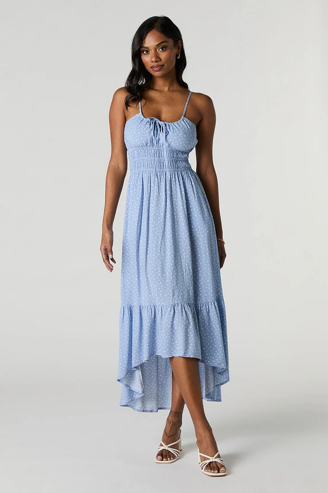 Floral Tie Front High Low Maxi Dress