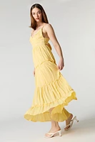 Crochet Trim Tiered Midi Dress
