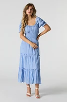 Solid Tiered Milkmaid Midi Dress