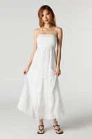 Crochet Trim Tiered Maxi Dress