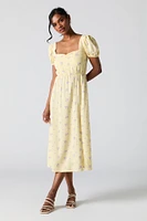 Floral Sweetheart Puff Sleeve Midi Dress