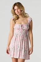 Floral Cut-Out Back Mini Dress