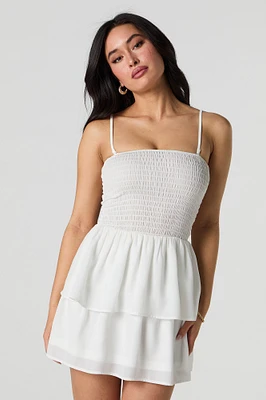 Smocked Tiered Removeable Strap Mini Dress