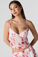 Camisole en chiffon imprimé avec liséré de dentelle