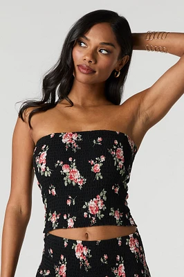 Haut tubulaire smocké fleuri