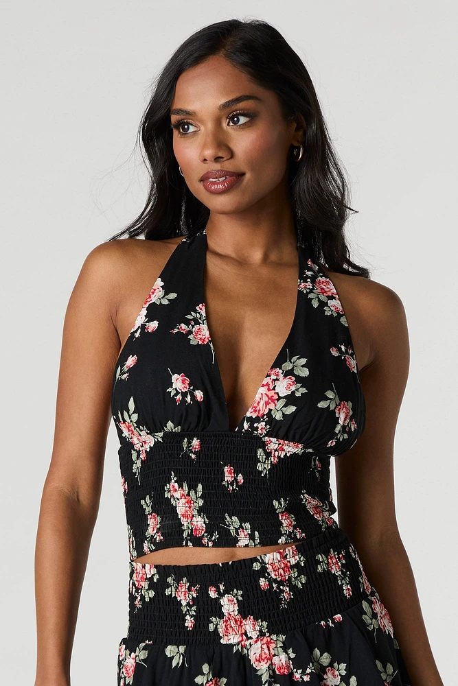 Haut bain-de-soleil smocké fleuri