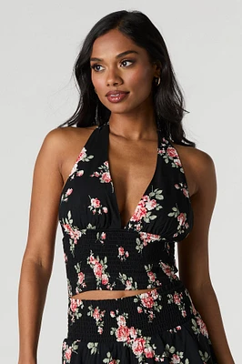 Haut bain-de-soleil smocké fleuri