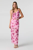 Floral Mesh Slit Maxi Skirt