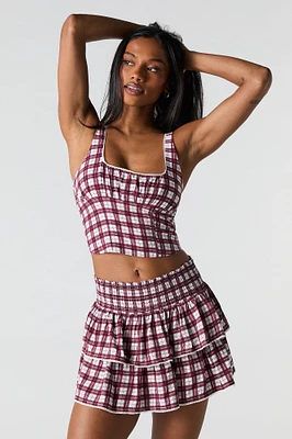 Camisole à carreaux et encolure carrée