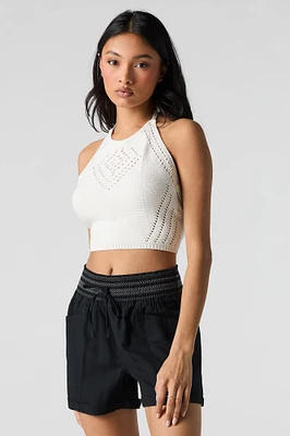 Linen-Blend Smocked Waist Short