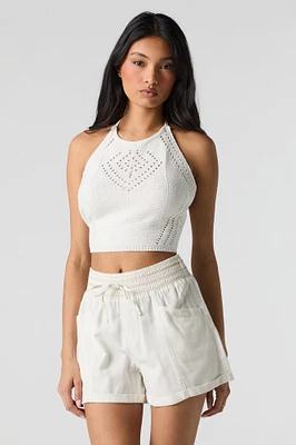 Short en mélange de lin à taille smockée