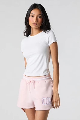 Embroidered Fleece Drawstring Short