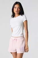 Embroidered Fleece Drawstring Short