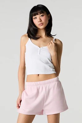 Solid High Rise Fleece Short