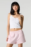 Solid High Rise Fleece Short