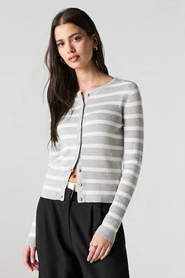 Cardigan rayé boutonné en tricot côtel