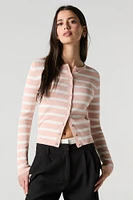 Cardigan rayé boutonné en tricot côtel