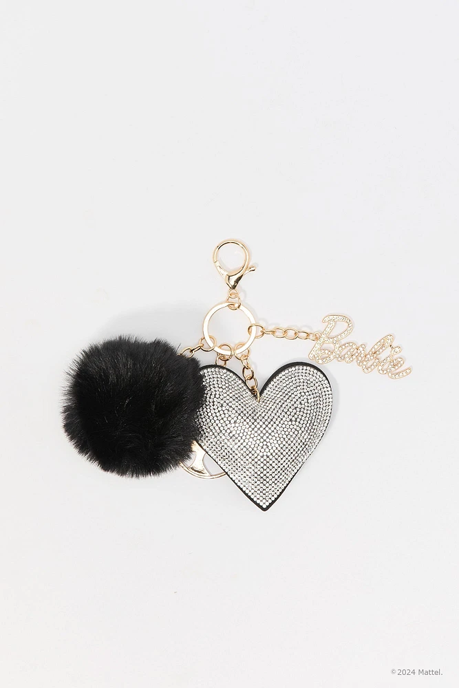 Porte-clés à pompon cœur et pierres du Rhin Barbie