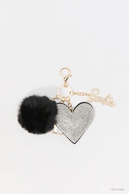 Porte-clés à pompon cœur et pierres du Rhin Barbie
