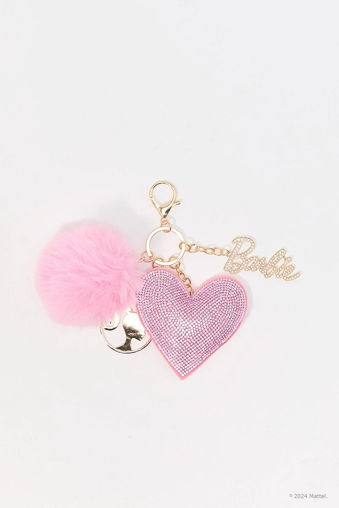 Barbie™ Rhinestone Heart Pom Keychain