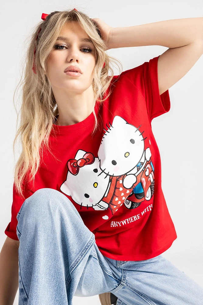 T-shirt coupe garçonne à imprimé Hello Kitty Anywhere With You