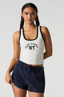 Graphic Contrast Trim Scoop Neck Tank