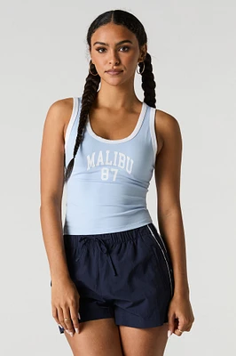 Graphic Contrast Trim Scoop Neck Tank
