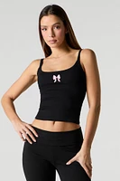 Embroidered Ribbed Scoop Neck Tank