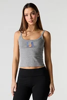 Embroidered Ribbed Scoop Neck Tank