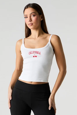 Embroidered Ribbed Scoop Neck Tank